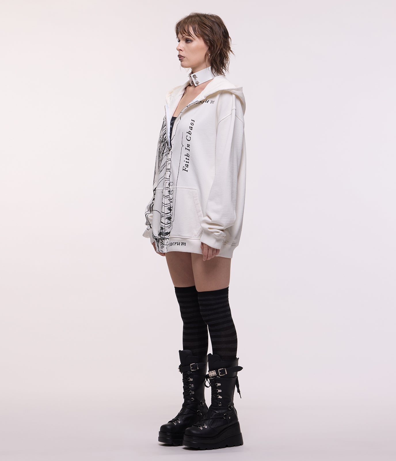 Wishbone Zip Hoodie (White)